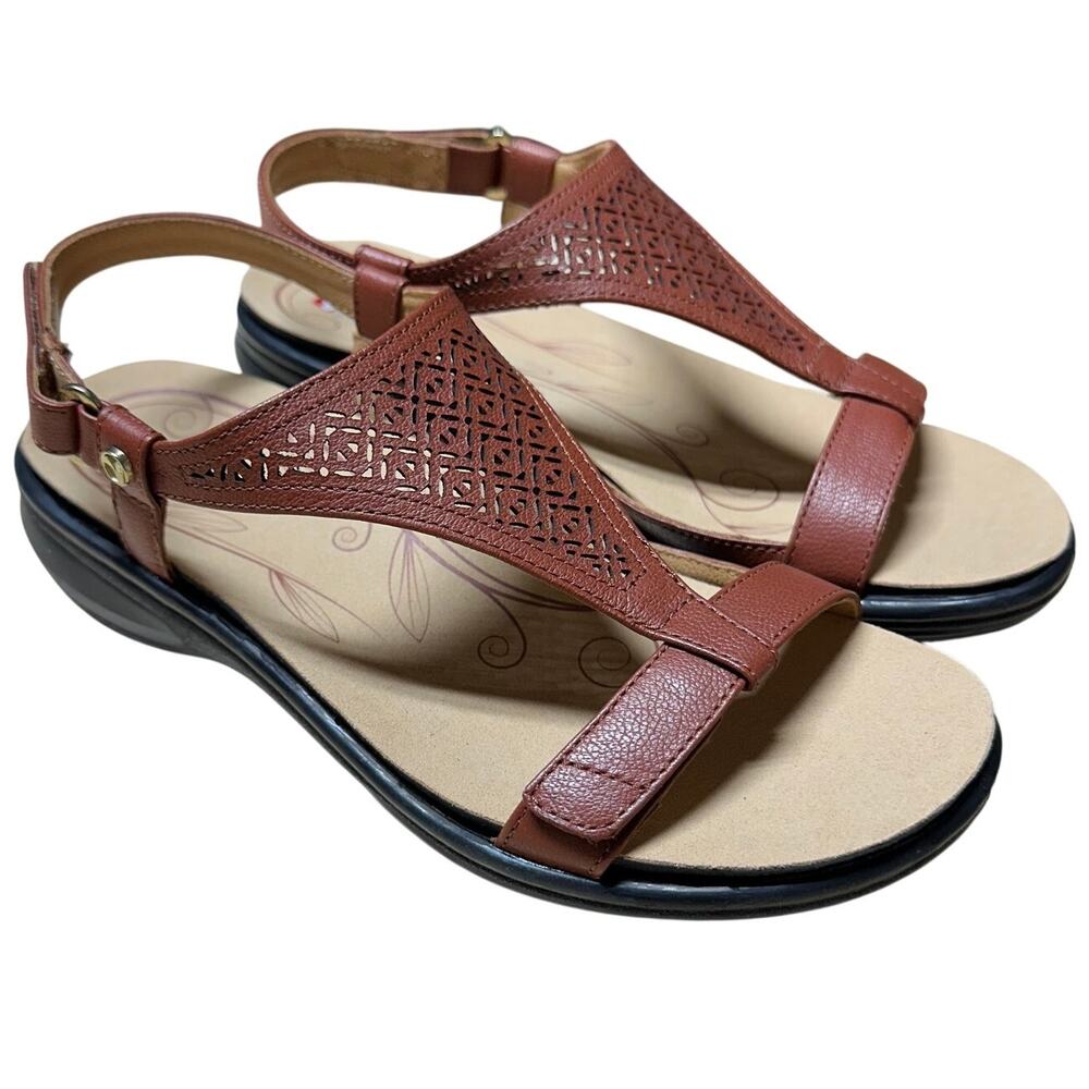 Revere Santa Fe Cognac Leather Sandal Women's Size 6M New in Box Condition